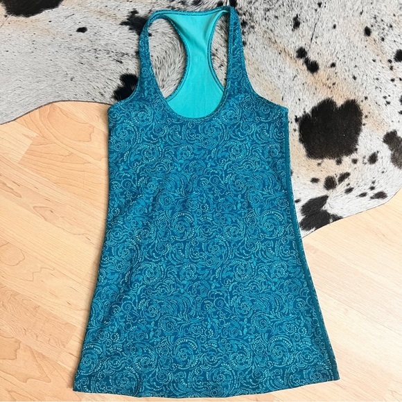 LULULEMON Cool‎ Racerback Foli Manifesto Bali Breeze Tofino Teal Size 4 Limited - Picture 4 of 10